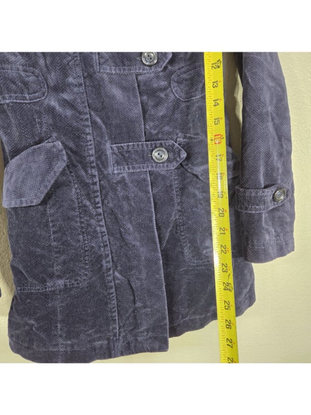 Anthropologie Idra Navy Blue Corduroy Hooded Jacket Size 0 Floral Swirl Lining - Picture 15 of 16